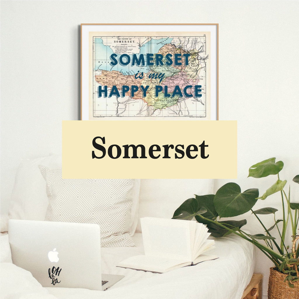 Somerset Map Prints - A collection of colourful and vintage map prints of Somerset perfect wall art for your home