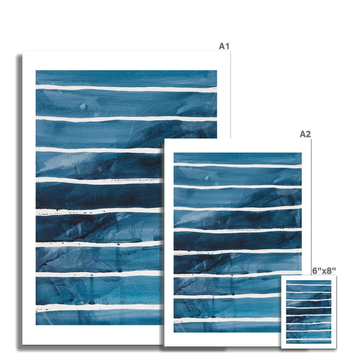 Sea Blue Wave Art 1| Abstract Lines Painting -  Unframed