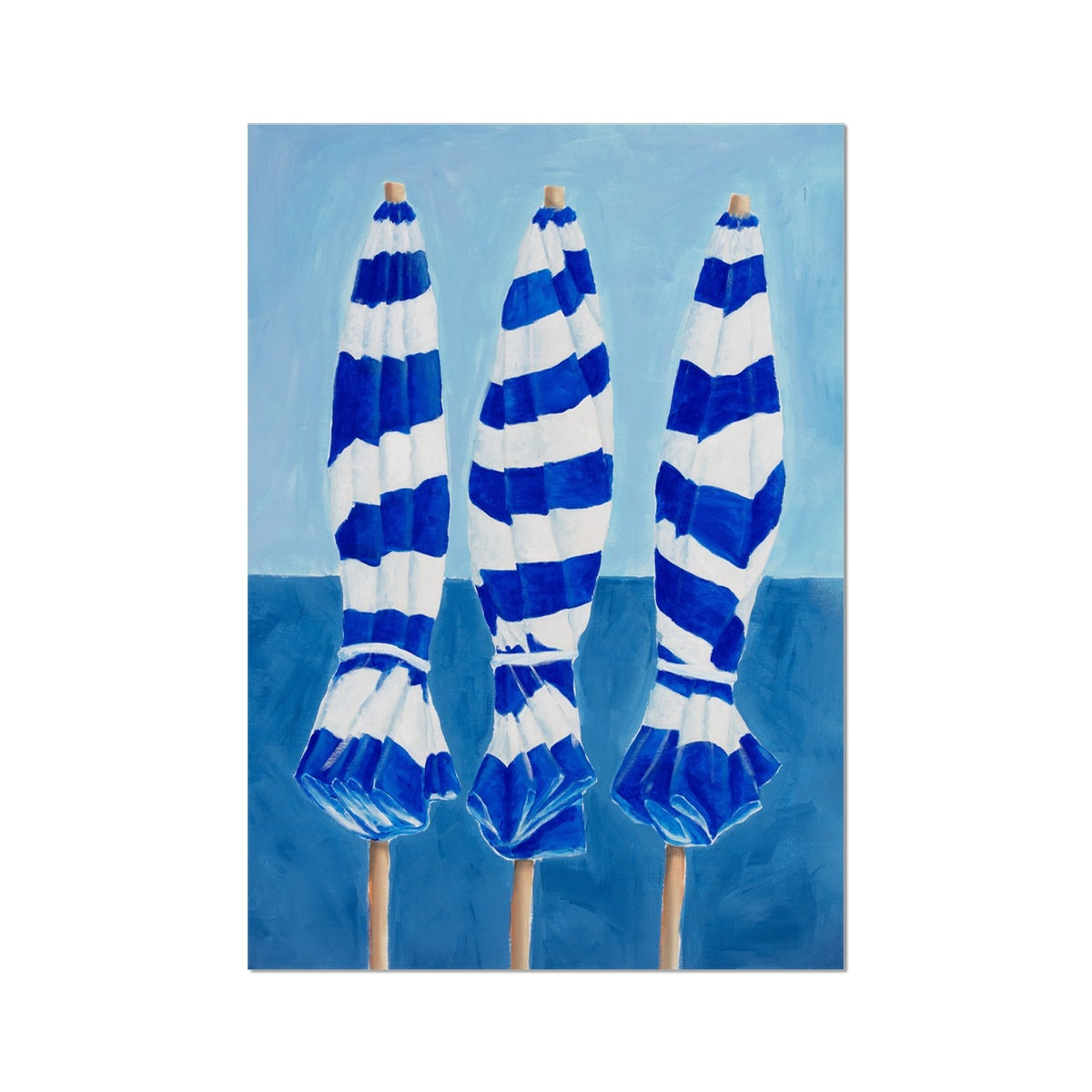 Blue and White Striped Beach Umbrellas Painting - Unframed