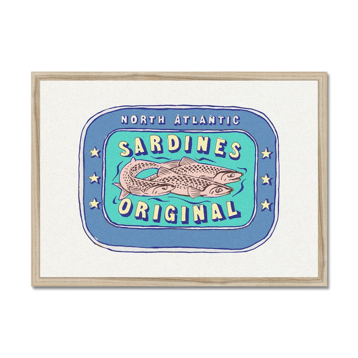 Sardine Painting | Blue & Aqua Tin of Sardine Print |Colourful  Kitchen Art - Framed