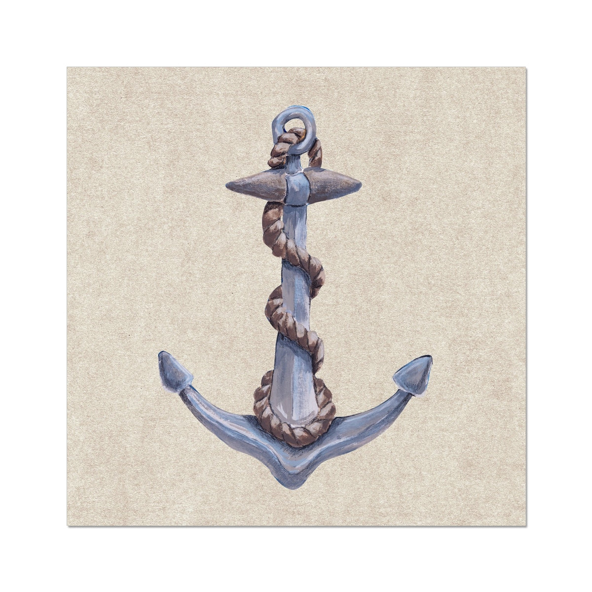 anchor painting - nautical painting of anchor and rope on vintage paper