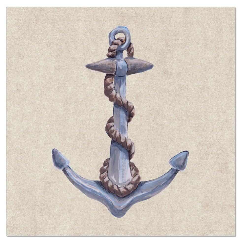 Decorative anchor painting with rope on a beige background