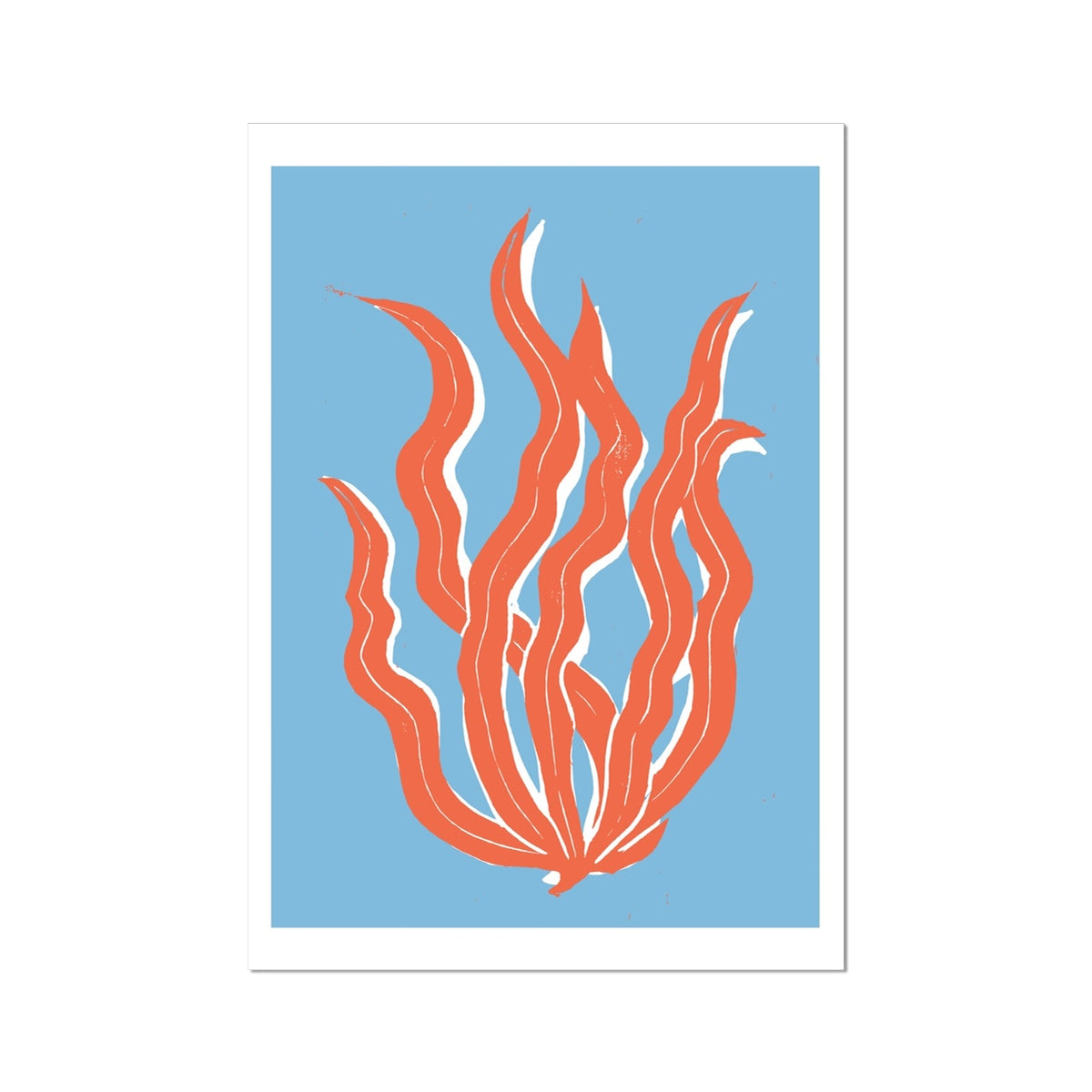 Abstract Colourful Seaweed Art Print No 3 | Coastal Graphic Wall Decor | Handcrafted Lino Cut Design - Unframed
