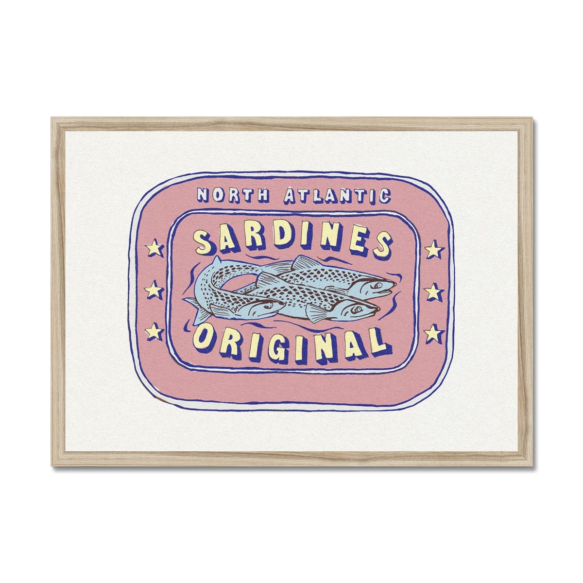 Sardine Painting | Pink Tin of Sardine Print |Colourful Kitchen Art - Framed