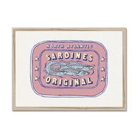 Sardine Painting | Pink Tin of Sardine Print |Colourful  Kitchen Art - Framed