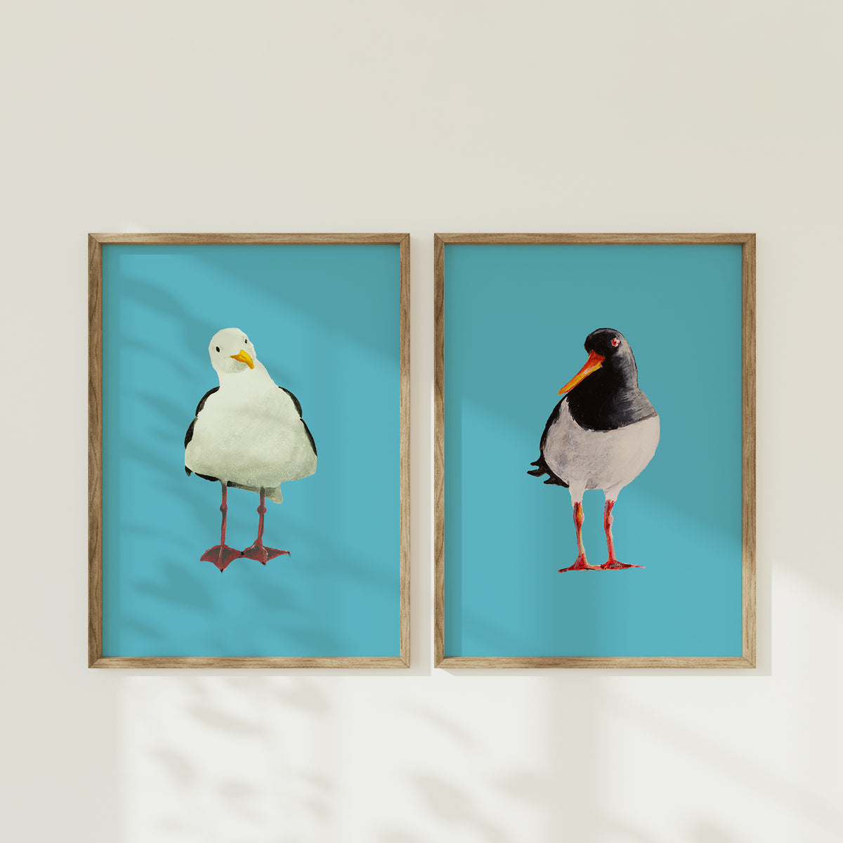 Set of Two Bird Paintings on Blue - Unframed