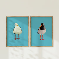 Set of Two Bird Paintings on Blue - Unframed