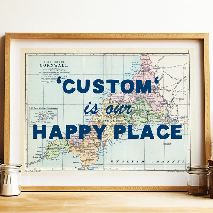 custom map print with pop art text over the top.