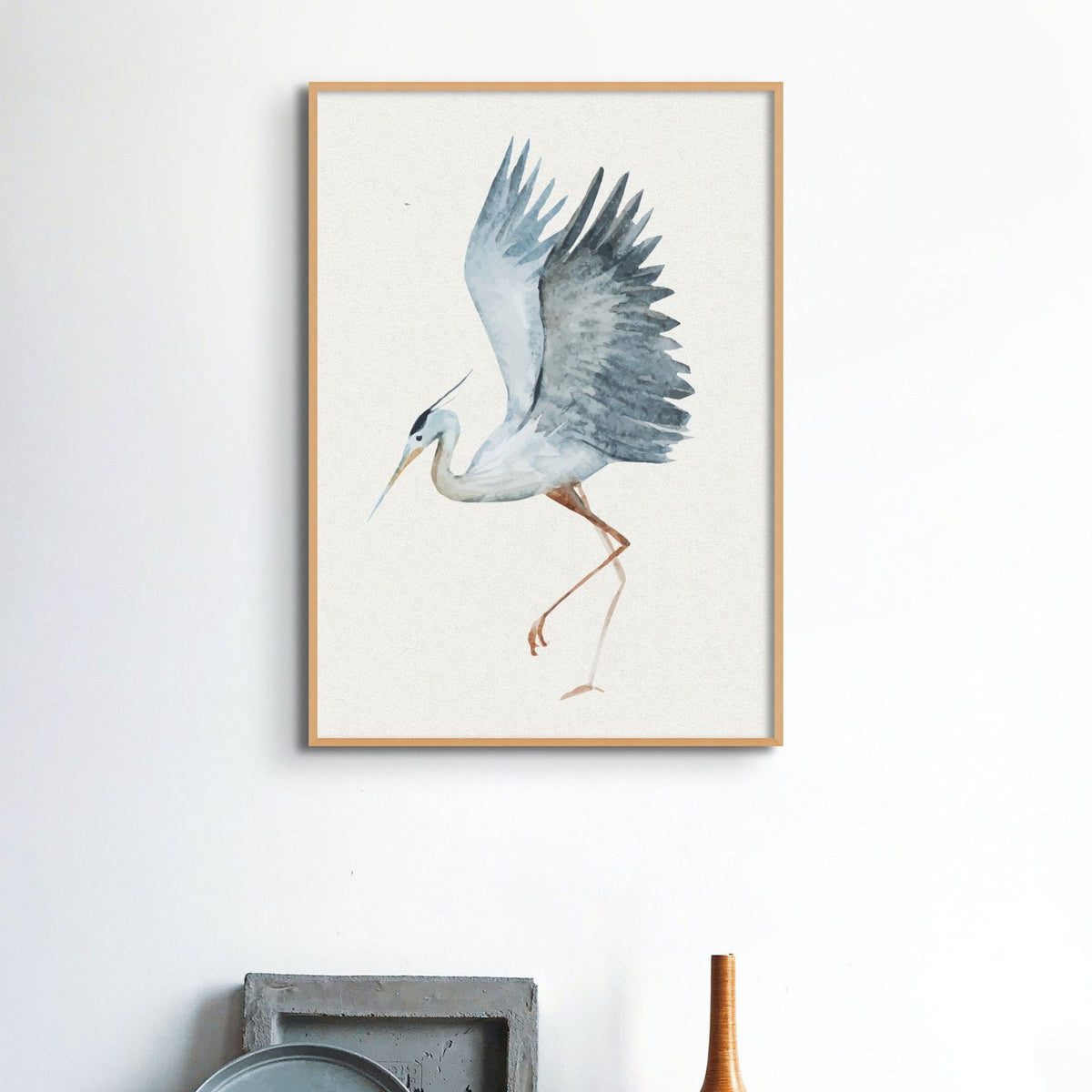 Set of Three Heron Prints - Unframed Set Beach House Art - Vintage bird paintings