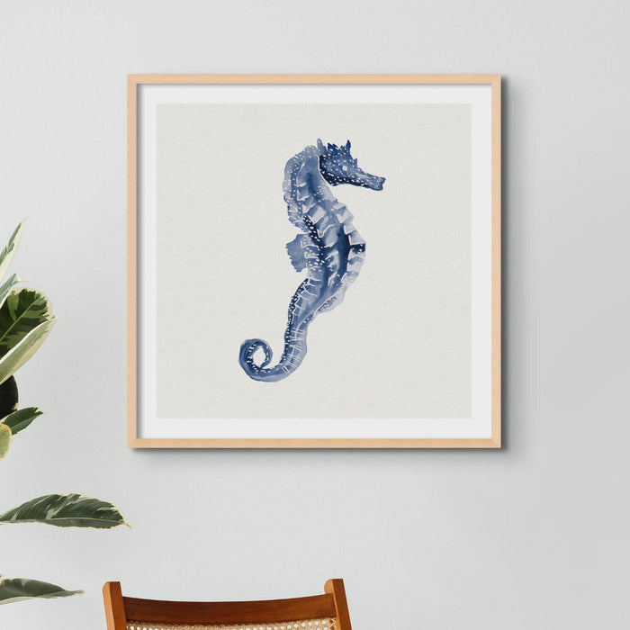 Indigo Dot Watercolour Seahorse Painting | Seahorse Art - Framed Art Print