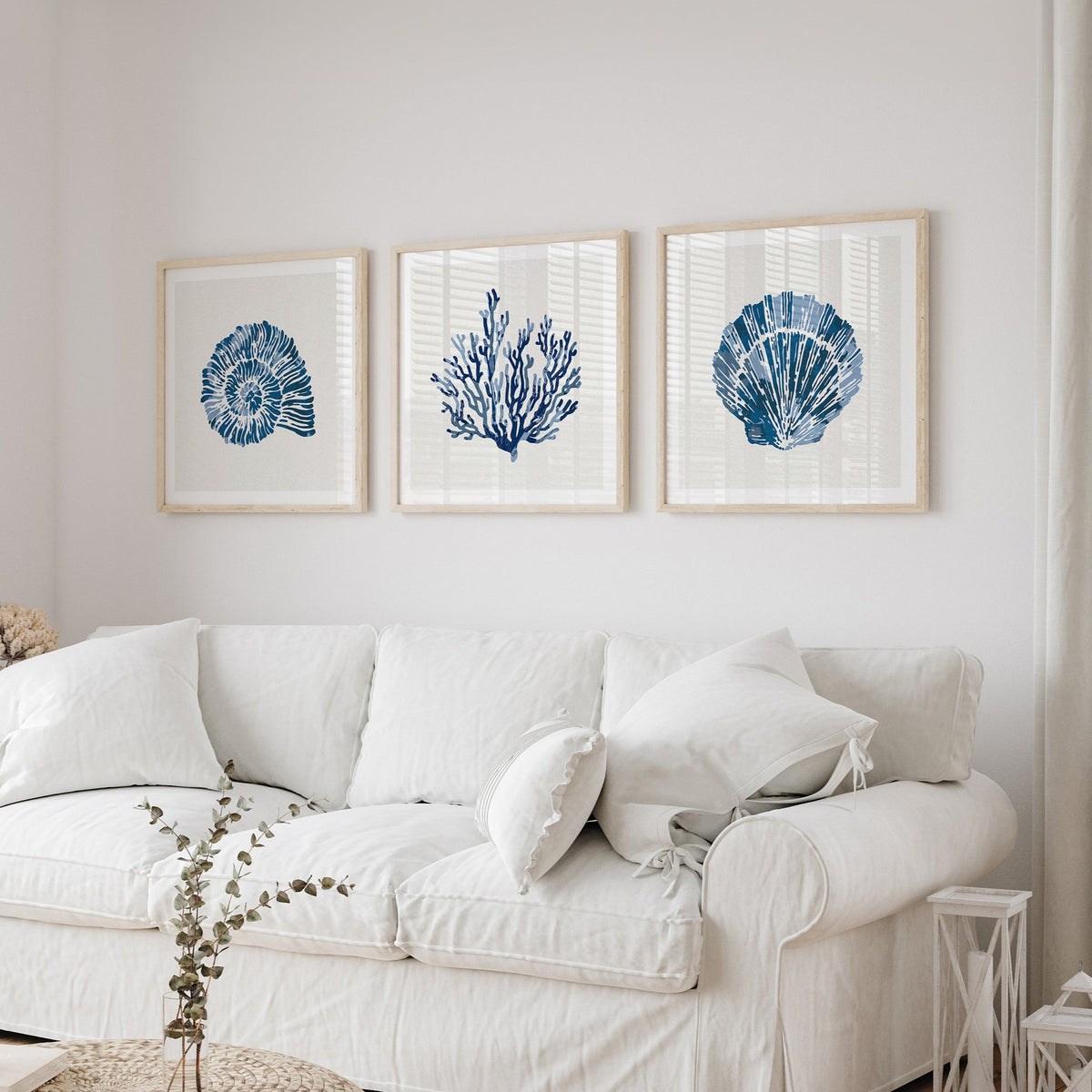 Indigo Coral Print | Coral Wall Art | Watercolour Shell Art - Unframed