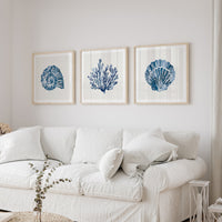 Indigo Coral Print | Coral Wall Art | Watercolour Shell Art - Unframed