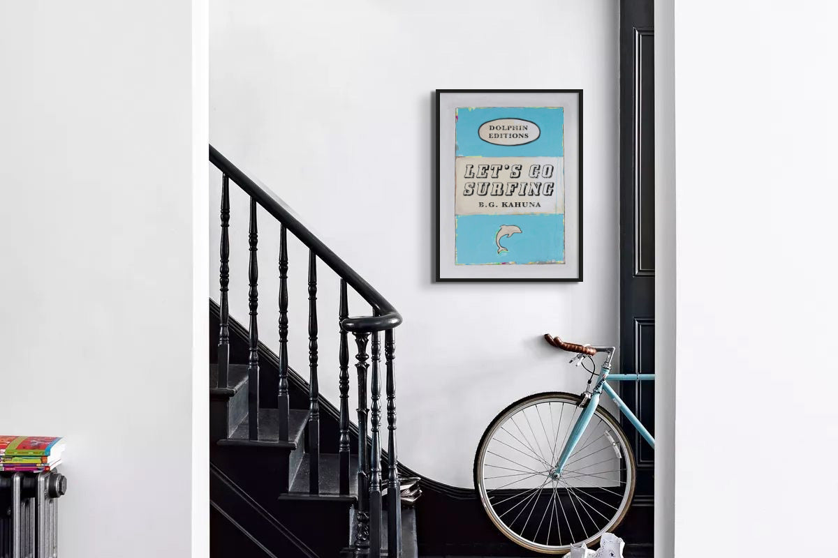 book art print in stairwell hallway - prints for hallway