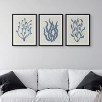 Abstract Indigo Seaweed Art Print No 2 | Coastal Graphic Wall Decor | Handcrafted Lino Cut Design - Unframed