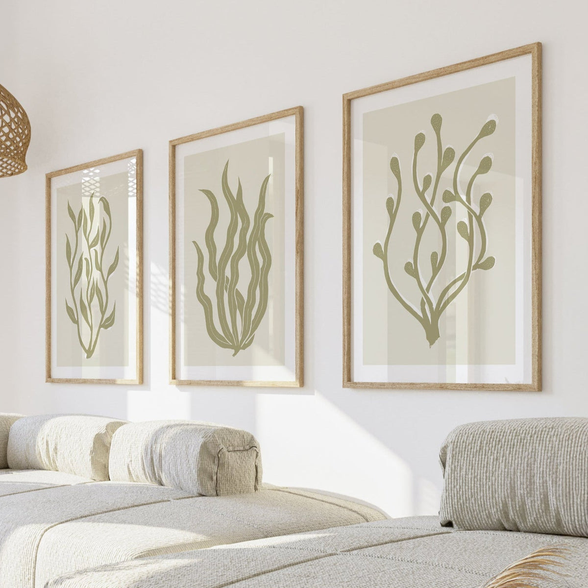 set of three lino cut seaweed art prints