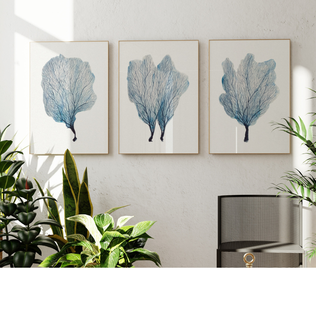 Set of Three Coral Art Prints | Set of coral paintings - Unframed