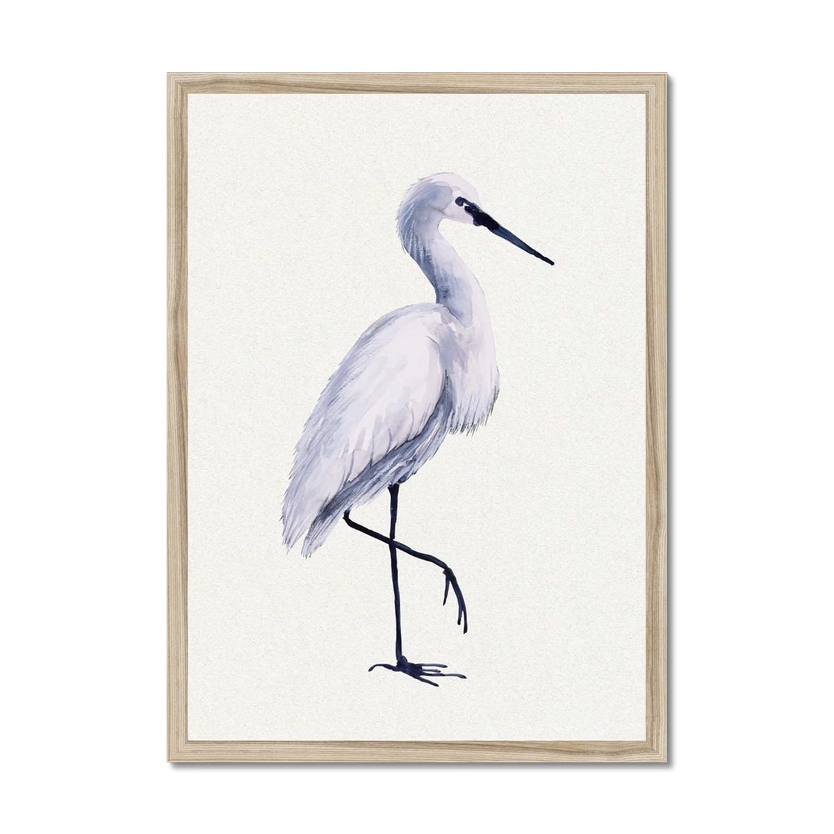 Framed artwork of a white bird on a light background