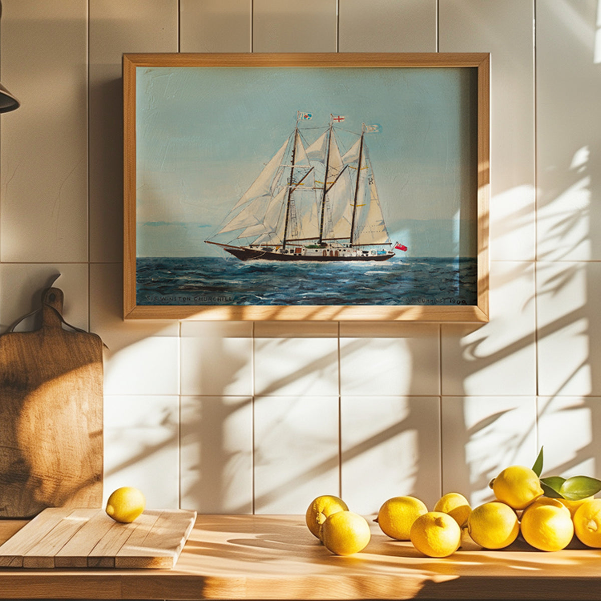 Vintage Ship Print | Hand-painted Sailing Yacht Art Print - Unframed