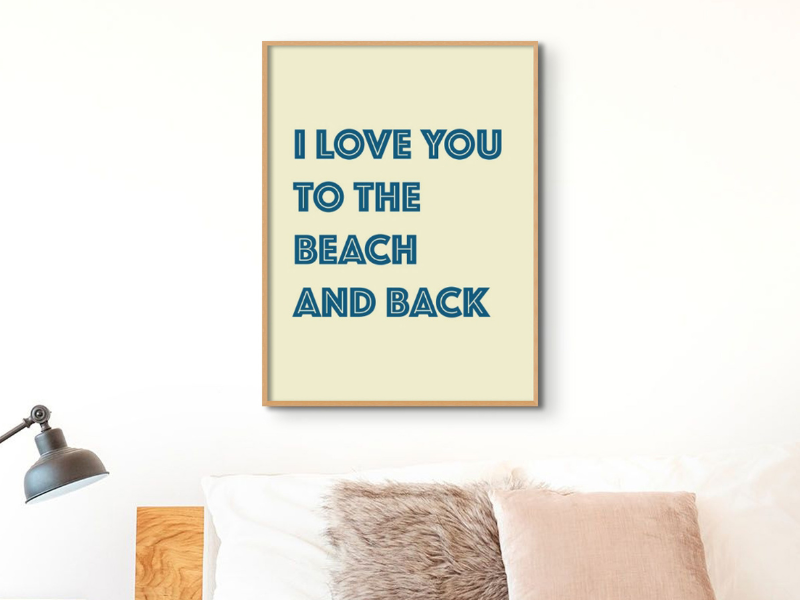 custom typography print on wall in bedroom - fun framed word art on wall