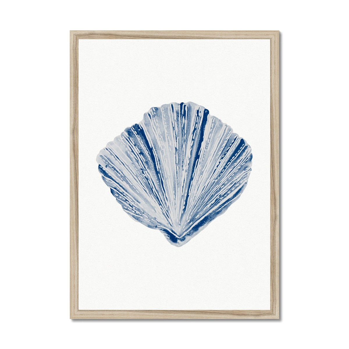 Watercolour Shell Art | Blue Fan Shell Print - Framed