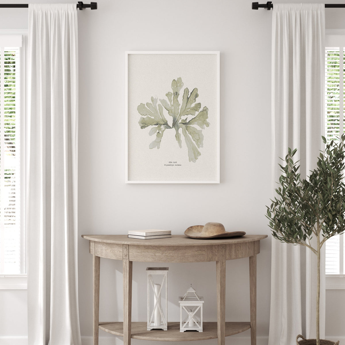 green sea oak painting on wall in living room - seaweed painting