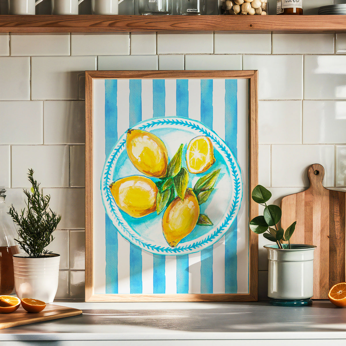 lemon painting in kitchen - colourful kitchen painting