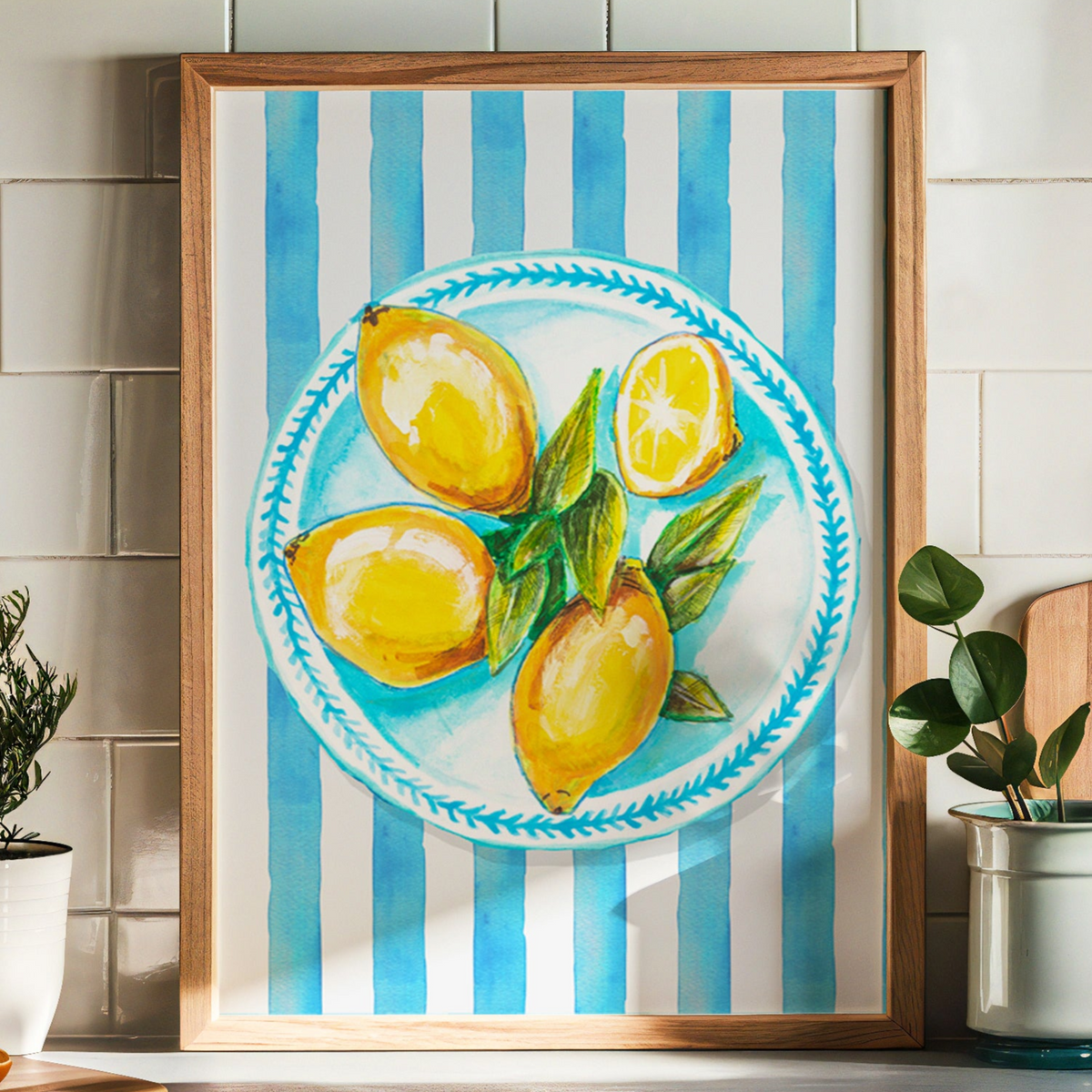 lemon on plate ktichen wallart print