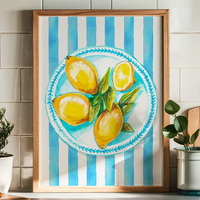 lemon on plate ktichen wallart print