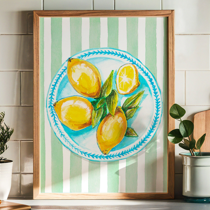 lemon painting in kitchen - framed kitchen art print