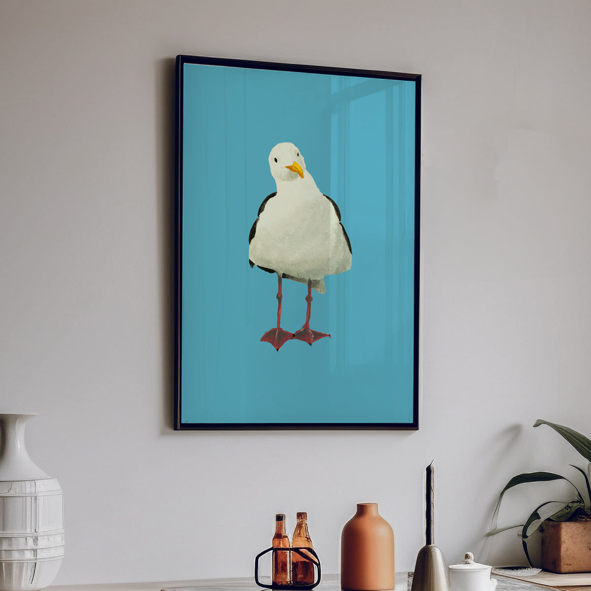 Set of Two Bird Paintings on Blue - Unframed