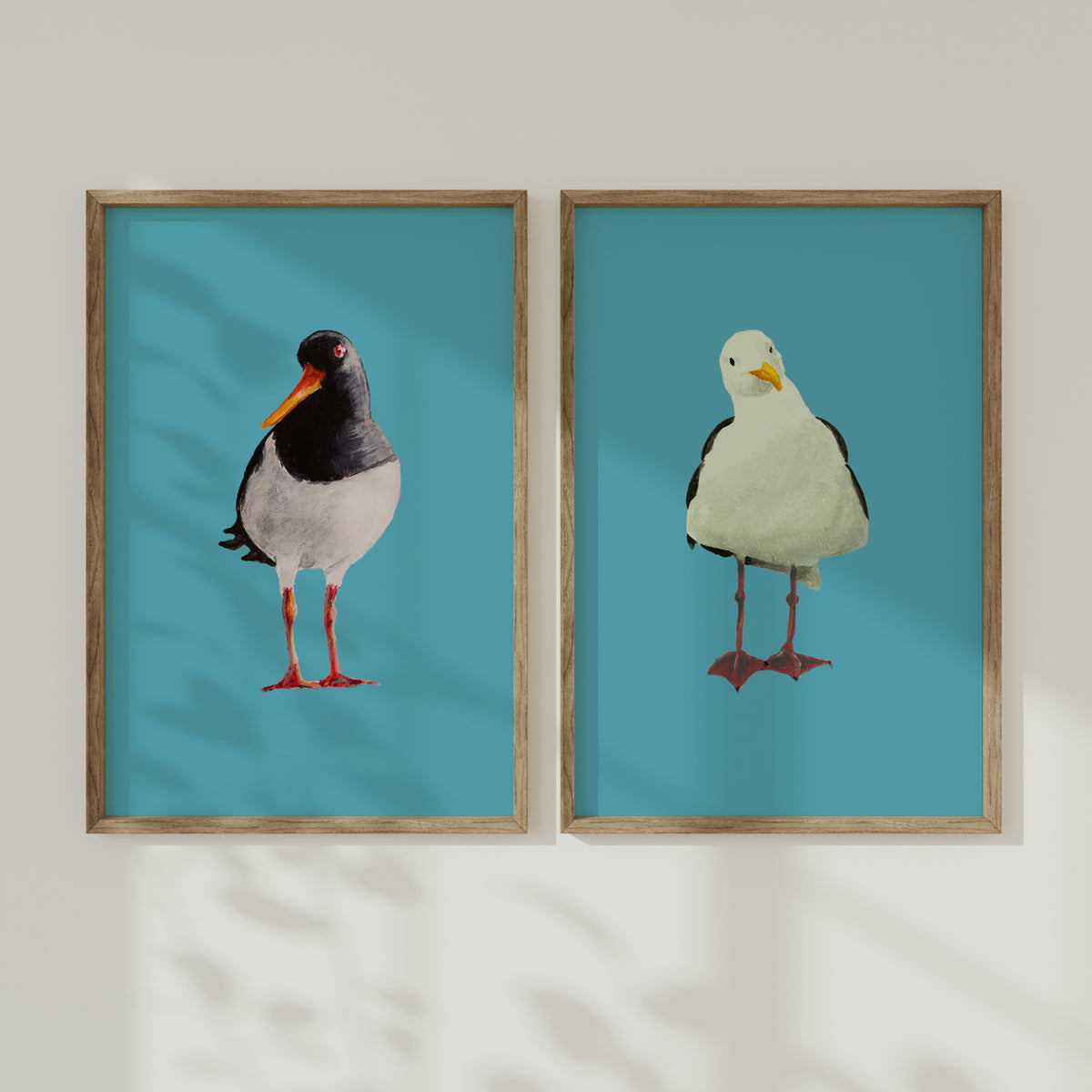 Set of Two Bird Paintings on Blue - Unframed