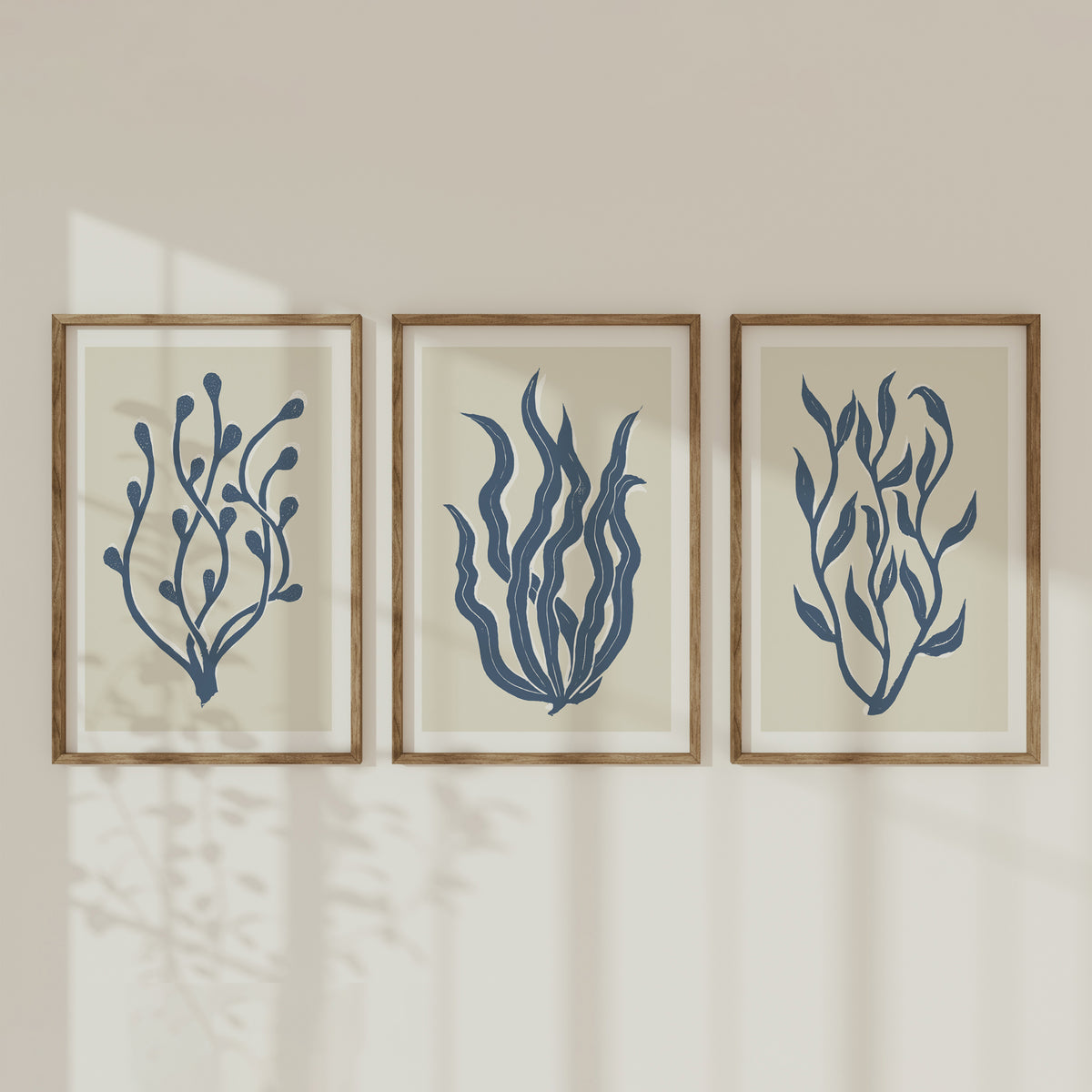 Abstract Indigo Seaweed Art Print No 2 | Coastal Graphic Wall Decor | Handcrafted Lino Cut Design - Unframed