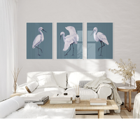 Set of Three White Egret Prints | Stone Blue | Watercolour Bird Paintings - Unframed