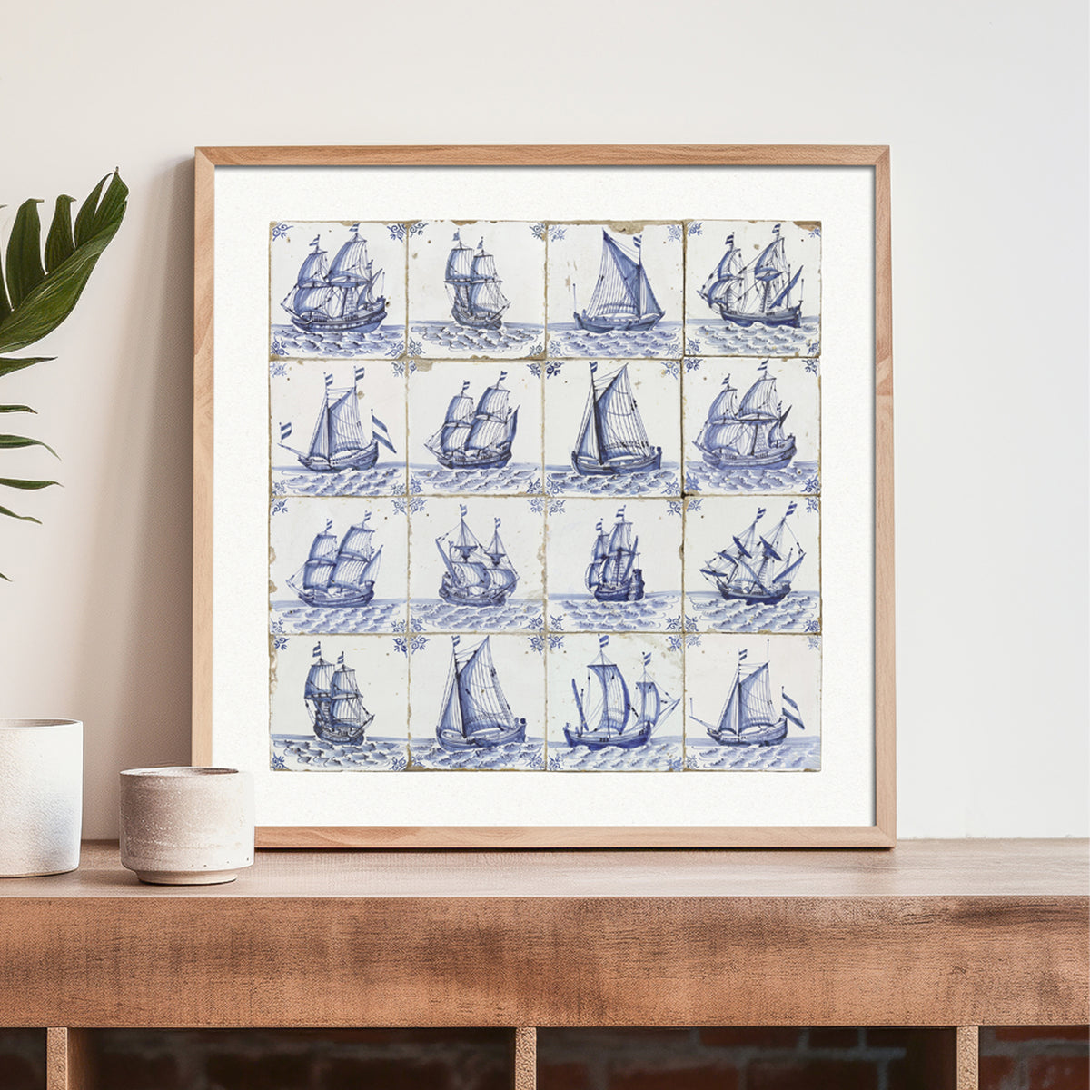 Vintage Ship Art | Vintage Delft-style Ship Tile Print - Unframed