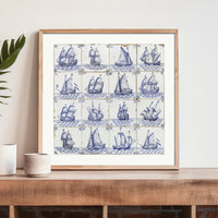 Vintage Ship Art | Vintage Delft-style Ship Tile Print - Unframed
