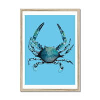 Crab Art Print |Colourful Kitchen Wall Art | Crab Painting on Blue - Framed