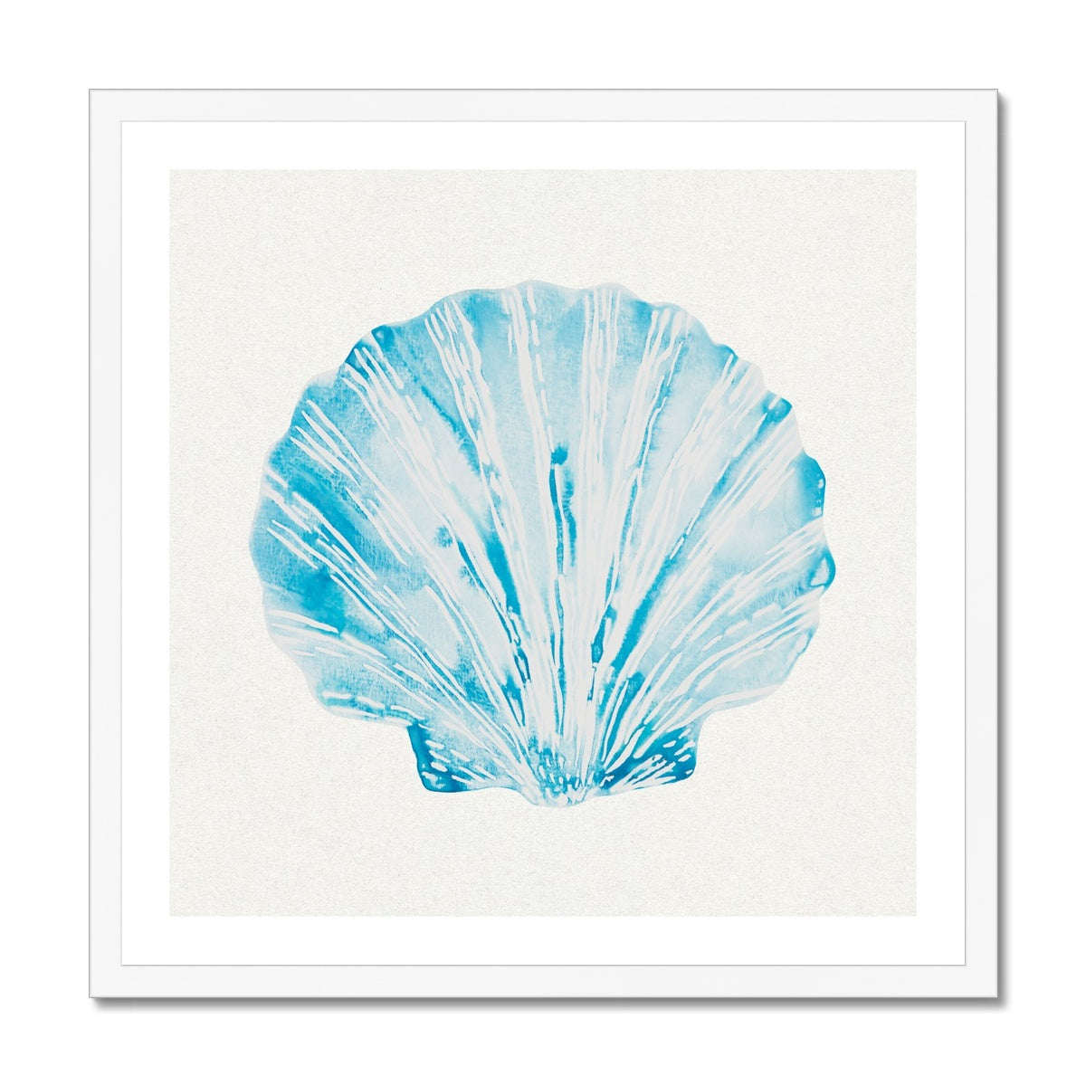 Aqua Watercolour Scallop Shell Painting | Shell Print Wall Art - Framed Art Print