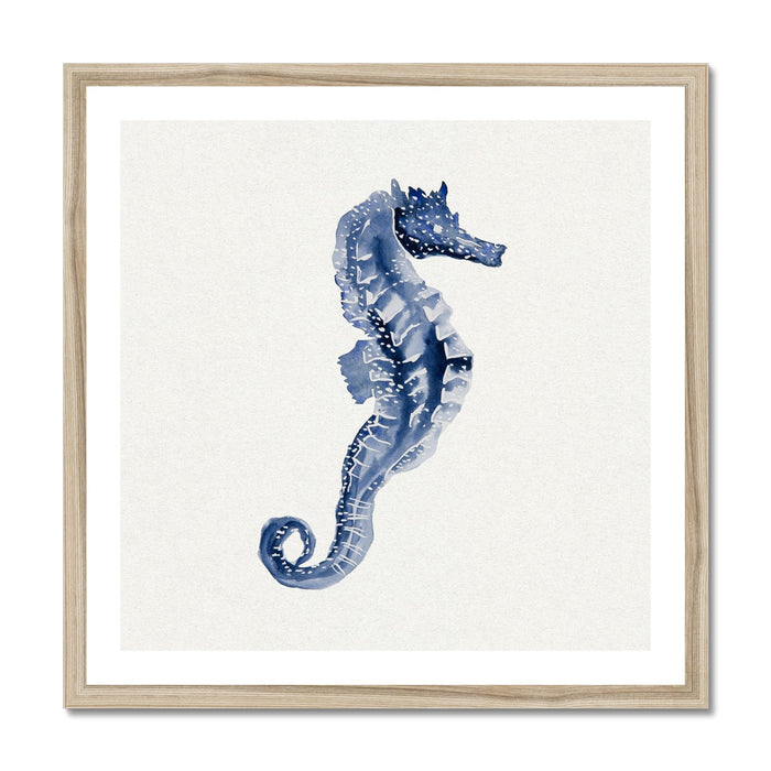 Indigo Dot Watercolour Seahorse Painting | Seahorse Art - Framed Art Print