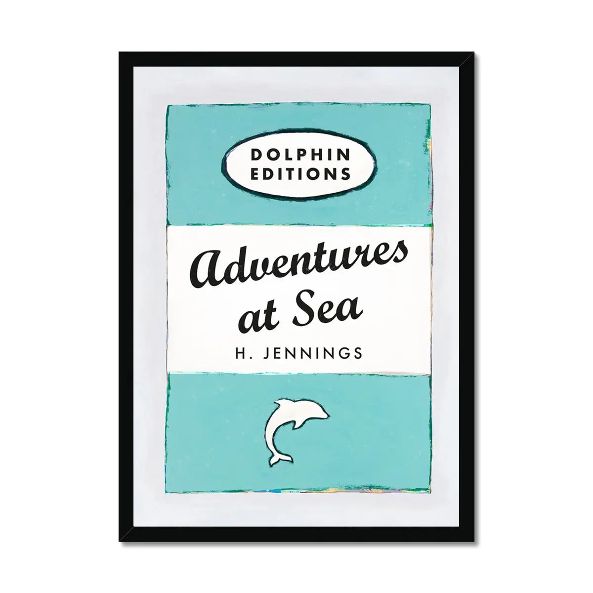 Adventures at Sea quote print on vintage style book cover | Aqua Blue - Framed