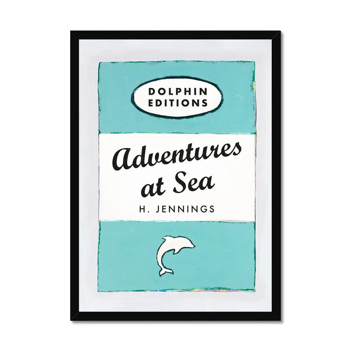 Adventures at Sea quote print on vintage style book cover | Aqua Blue - Framed