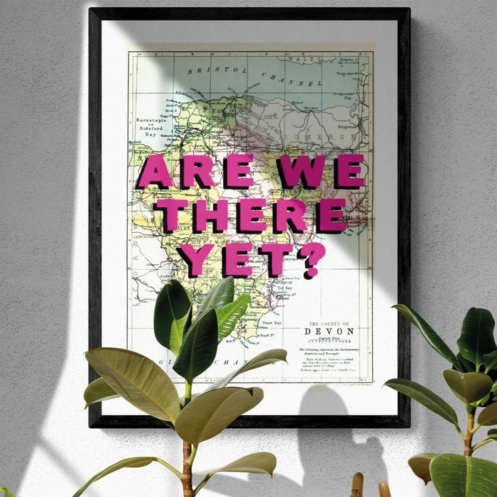 Are We There Yet? (Devon Map) Vintage Map Art - Unframed - Beach House Art