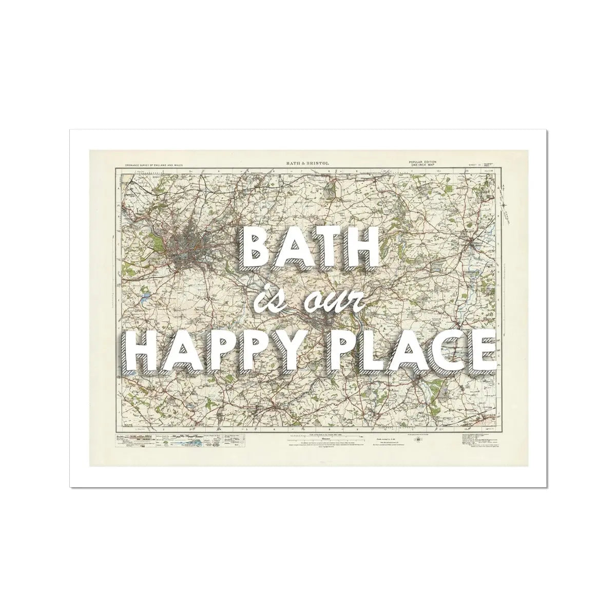 Bath is our Happy Place Art Print | Vintage Map Print of Bath - Unframed Wall Art