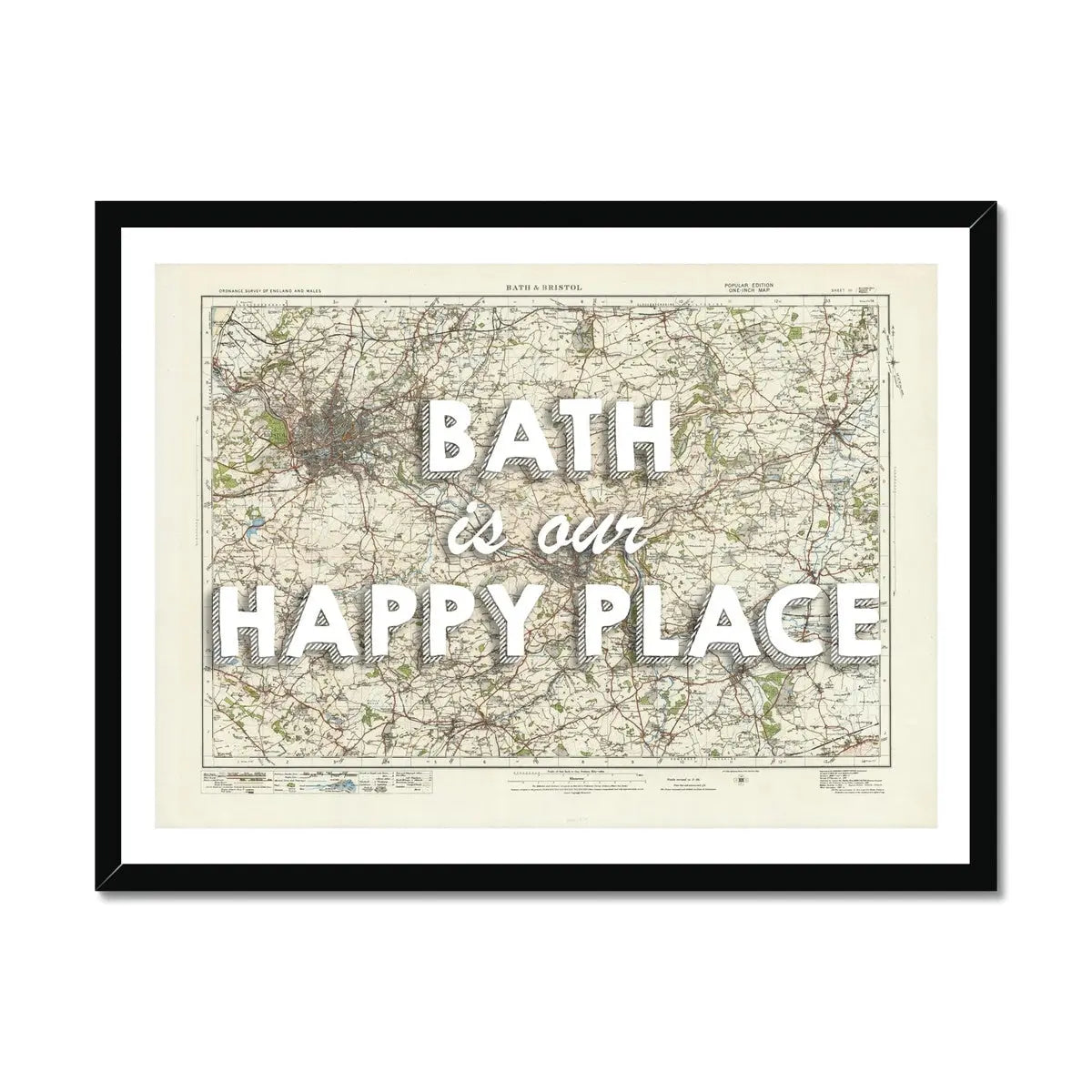 Bath is our Happy Place Art Print | Vintage Map Print of Bath - Framed Wall art