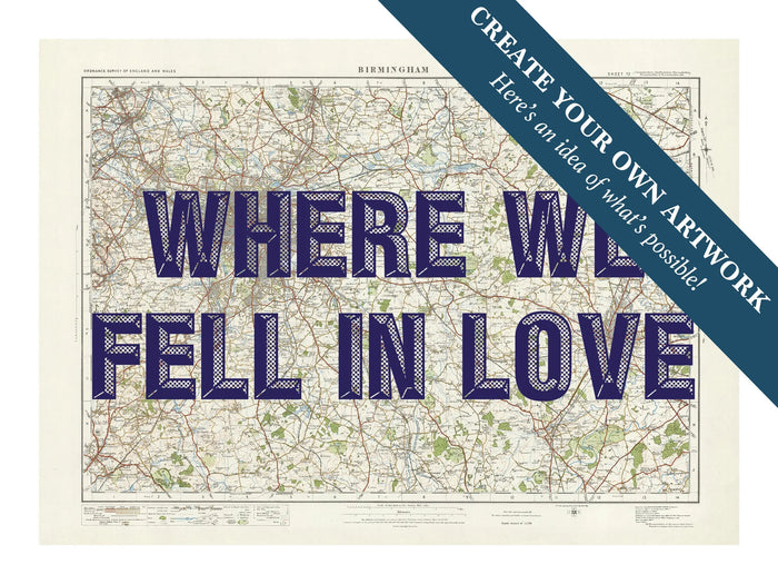 Custom map print of Birmingham | Personalised Map Print | Map Wall Art in Navy Vintage Font - Unframed wall art