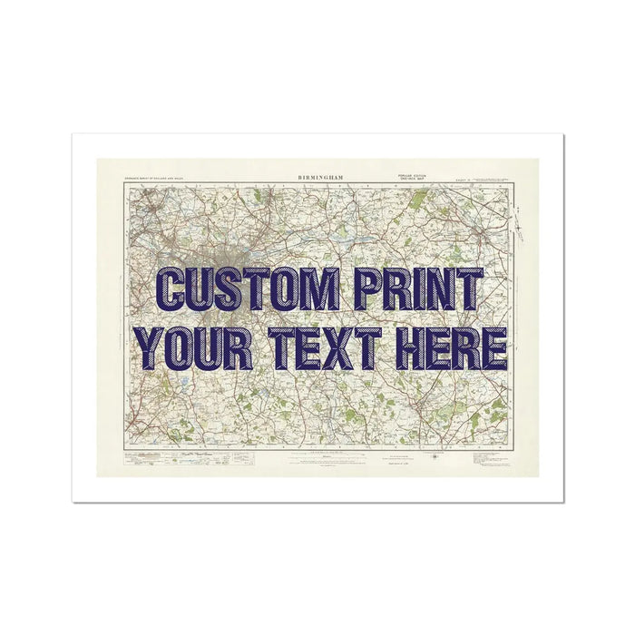 Custom map print of Birmingham | Personalised Map Print | Map Wall Art in Navy Vintage Font - Unframed wall art