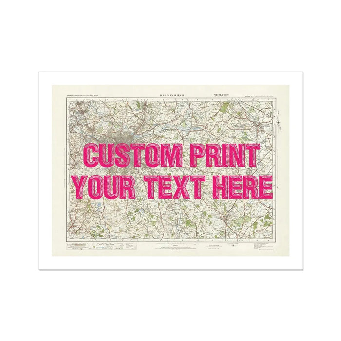 Custom map print of Birmingham | Personalised Map Print | Map Wall Art in pink vintage font - Unframed wall art