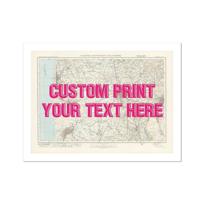 Blackpool Personalised Map Print | Custom Map of Blackpool | Pink Vintage Font - Unframed