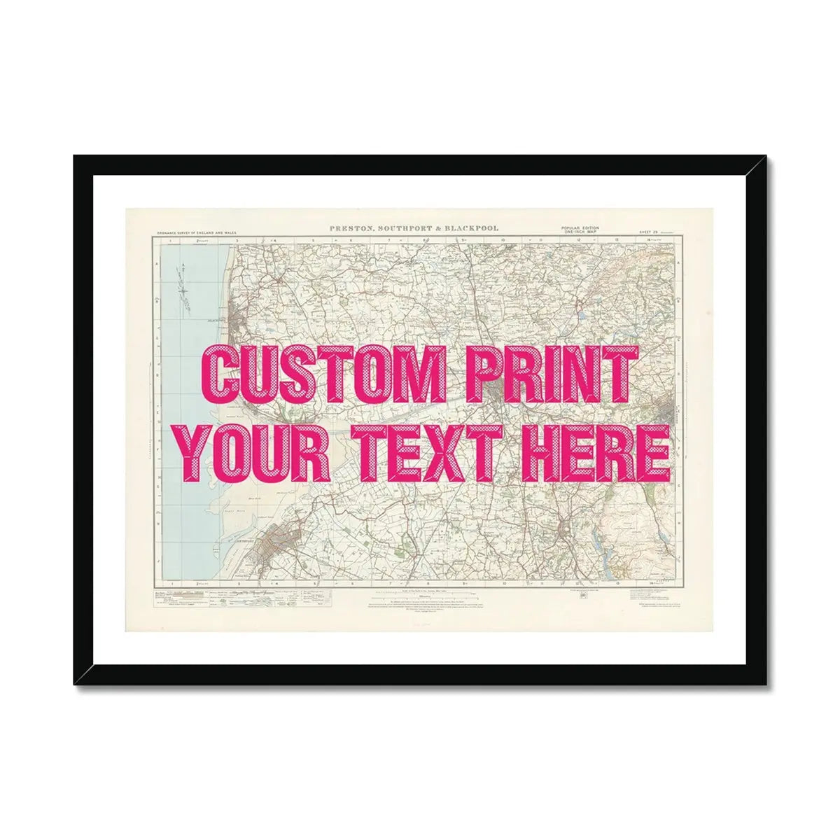 Blackpool Personalised Map Print | Custom Map of Blackpool | Pink Vintage Font - Framed Art Print