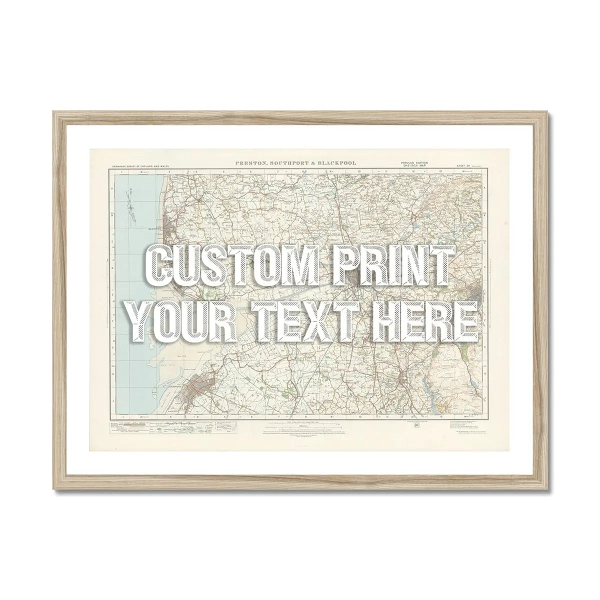 Blackpool Personalised Map Print | Custom Map of Blackpool | White Vintage Font - Framed Art Print