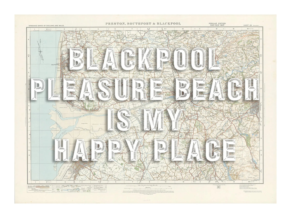 Blackpool Personalised Map Print | Custom Map of Blackpool | White Vintage Font - Framed Art Print